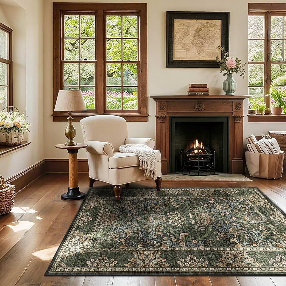 3x5 Washable Entryway Area Rug Non-Slip Retro Throw Carpet Gold Green