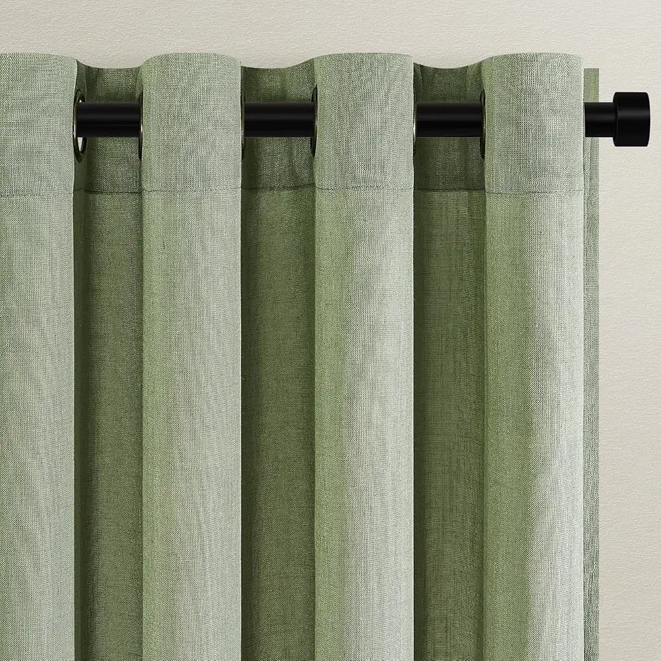 Topfinel Vorhang Salbeigrün Leinen Gardinen Wohnzimmer Gardinen Halbtransparent Voile Vorhänge mit Ösen Hell 140x235cm Schlaufenschal 2er Set
