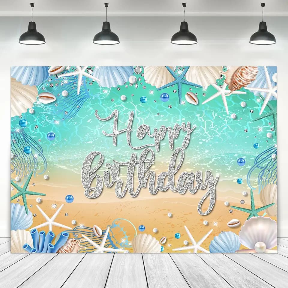Beach Ocean Summer Happy Birthday Photography Backdrop