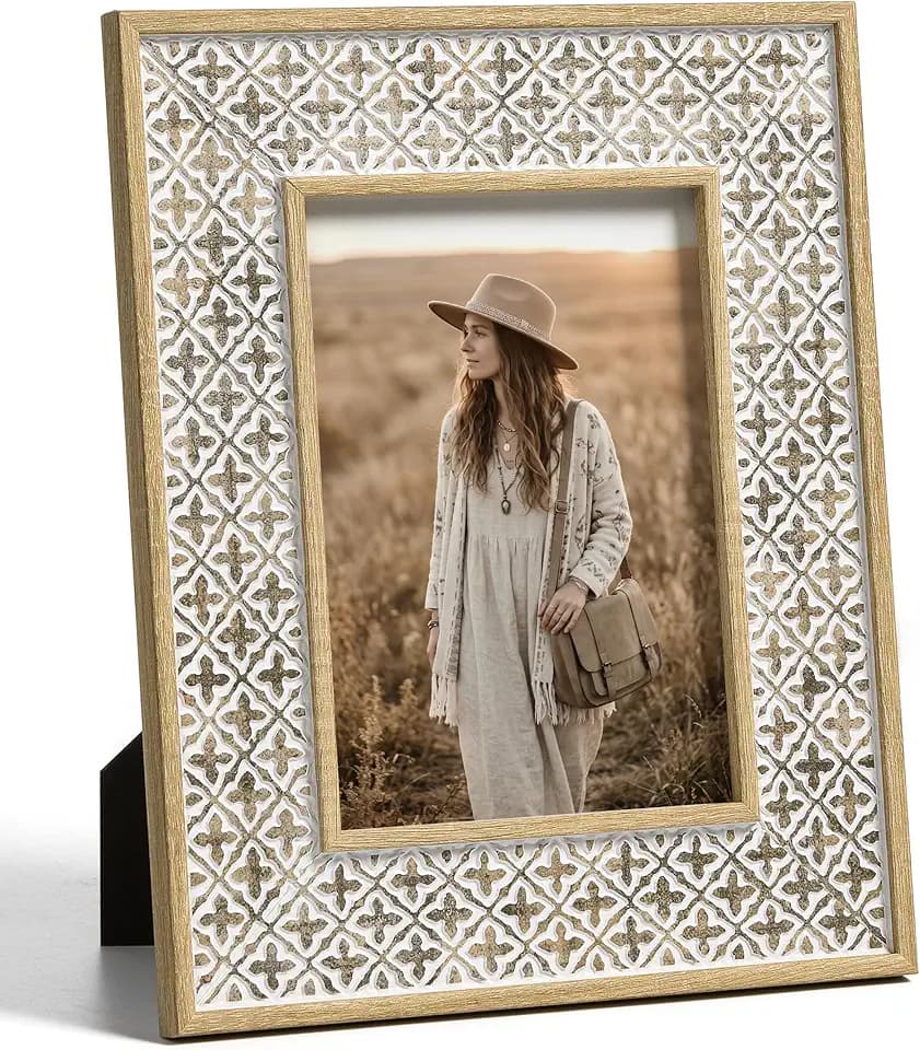 Afuly 5x7 Boho Picture Frame White Unique Photo Frame