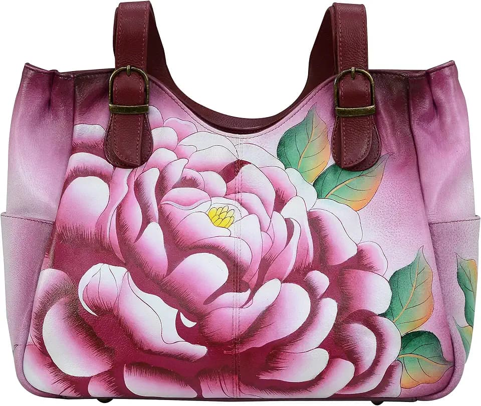 Anna by Anuschka Women's Genuine Leather Shoulder Bag - Hand Painted Original Artwork Exterior