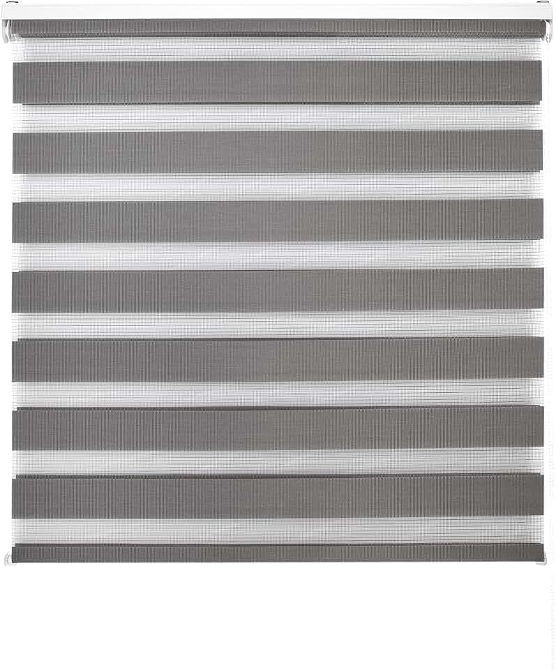 Doppellagiges Rollo für Nacht und Tag, Montage an Wand oder Decke, Maße: Breite 140 x Länge 180 cm, Maße Stoff: 137 x 175 cm, Anthrazit, Tages- und Nachtrollo