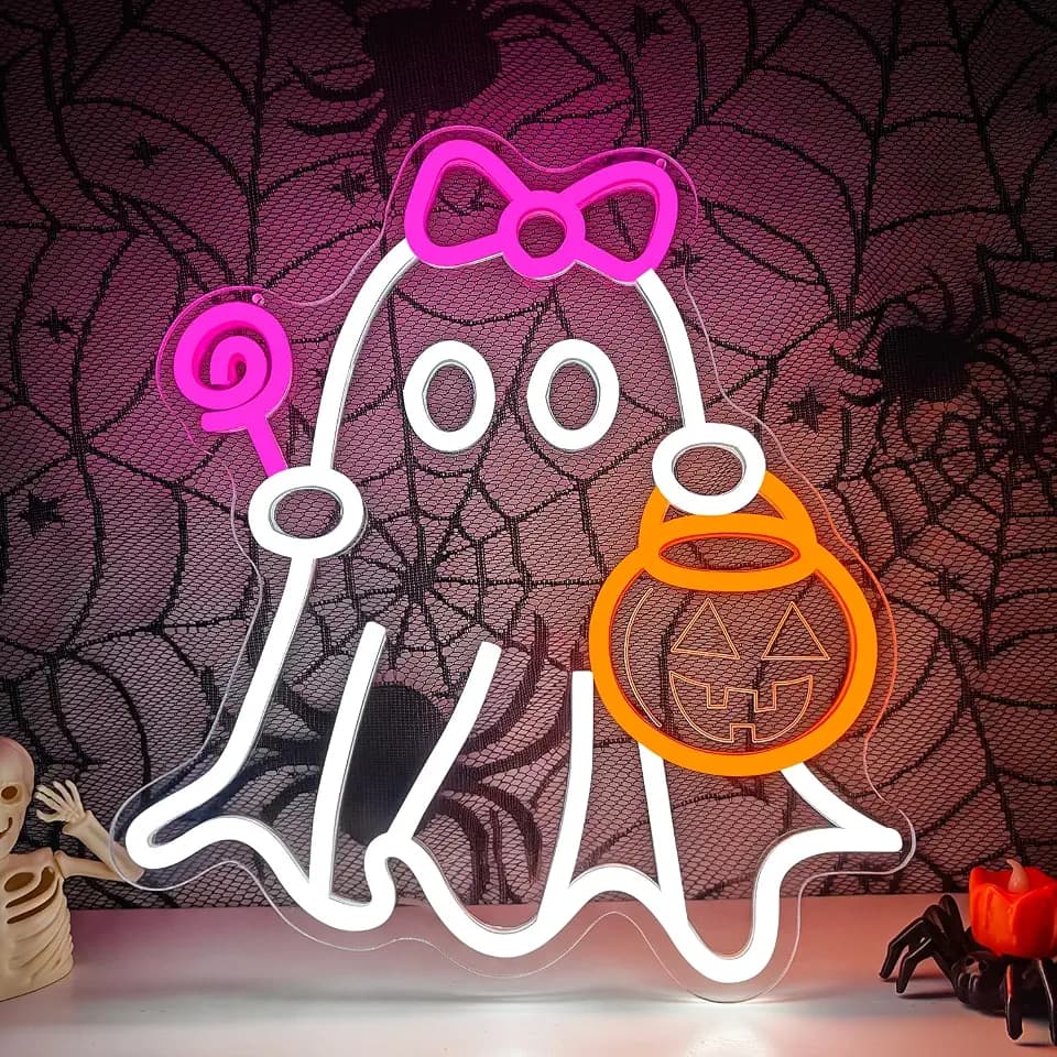 Halloween Pink Ghost Neon Sign for Wall Decor Pink Halloween Decor