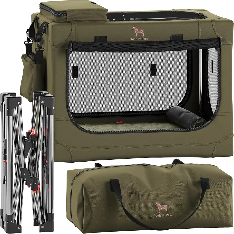 Noah & Paw Faltbare Hundebox 26 Zoll, kleine Hundebox für kleine bis mittelgroße Rassen, Transportbox fürs Auto, inklusive Hundematte, 2 Aufbewahrungstaschen, Tragetasche