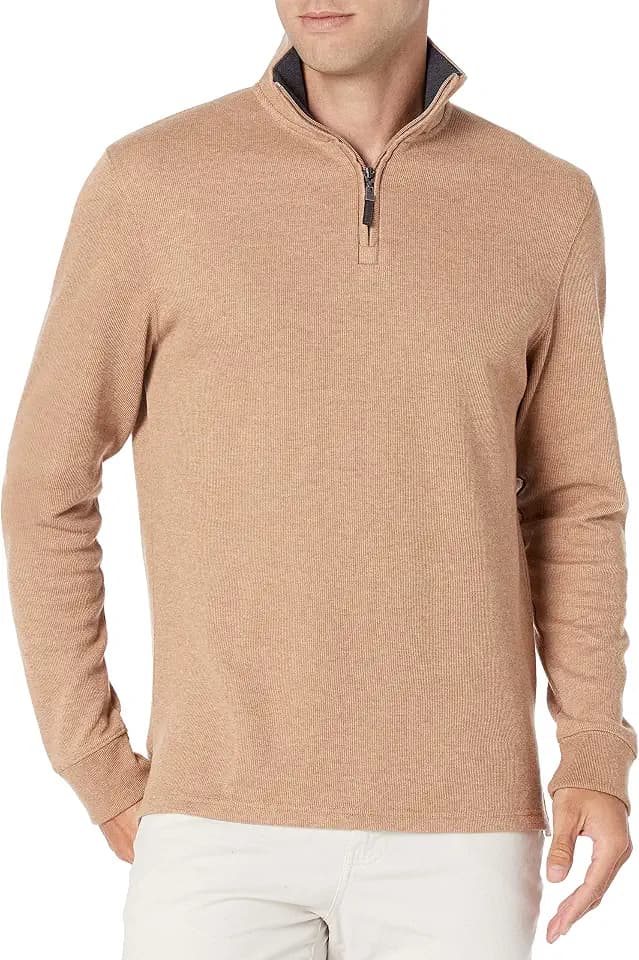 Amazon Essentials Herren Pullover mit Viertelreißverschluss aus französischem Rippstrick, Normale Passform