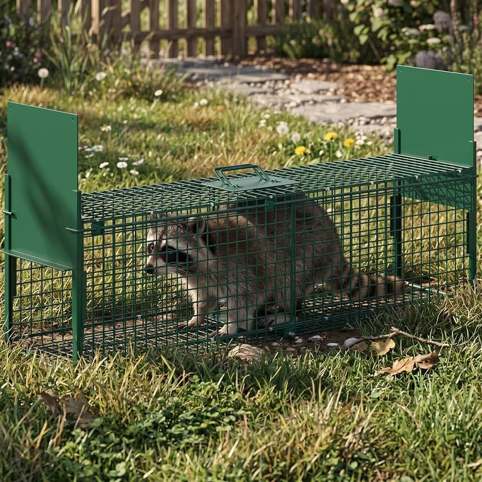 39-Inch Foldable Catch & Release Cage, Heavy Duty Steel Live Trap with Sensitive Pedal Trigger & Carry Handle for Raccoons, Squirrels, Cats, Rabbits, Skunks, Foxes, Groundhogs, Armadillos