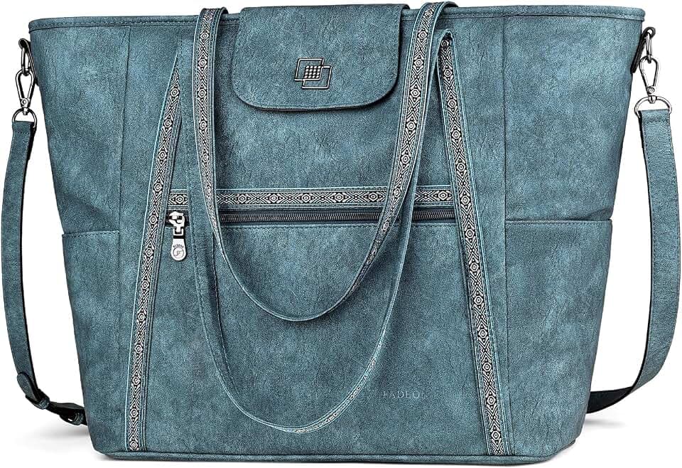 FADEON Large Laptop Tote Bag for Women Designer Leather Laptop Bag, 15.6in