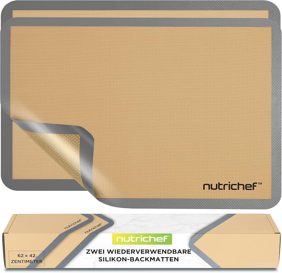 NutriChef Dauerbackfolie 2er Set – Silikon Backmatte 42x62 cm, Antihaft, PFAS-frei & BPA-frei, Hitzebeständig 250°C, Wiederverwendbares Backpapier, Grau, L