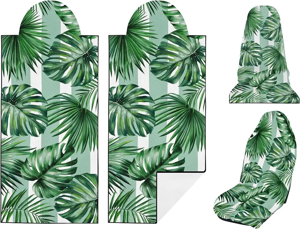 2 Pack Car Seat Towel Covers for Gym, Front Seats, Palm Leaves