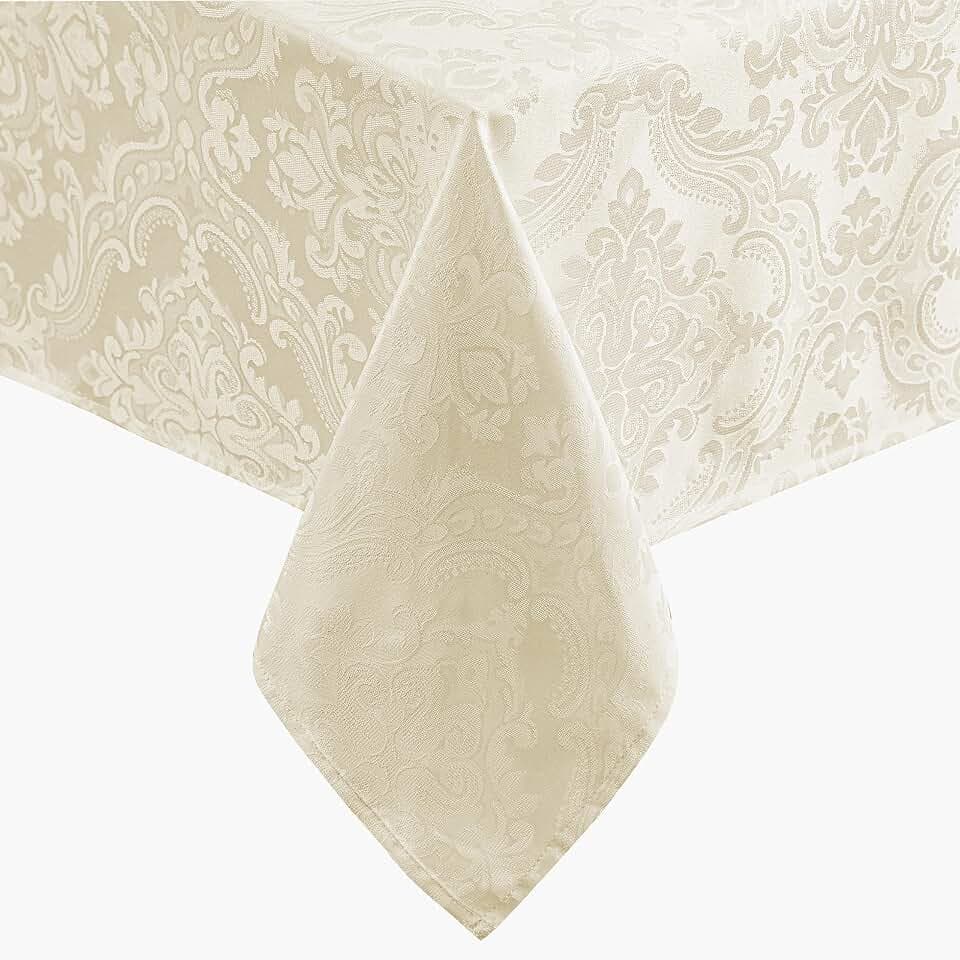 Caiden Elegance Damask Tablecloth, Ivory - 60" W x 84" L