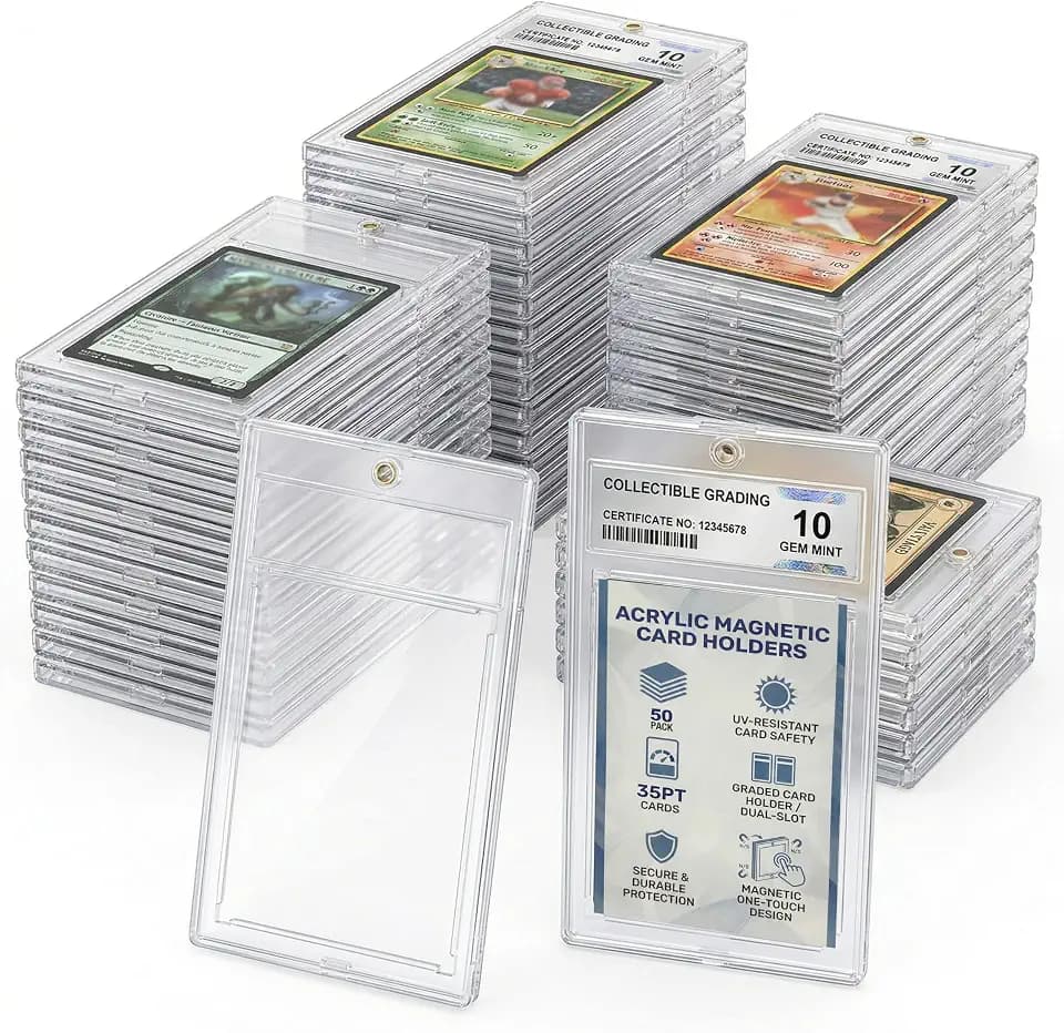 50 Pcs 35 Pt Acrylic Magnetic Card Holders, One Touch Graded Card Cases