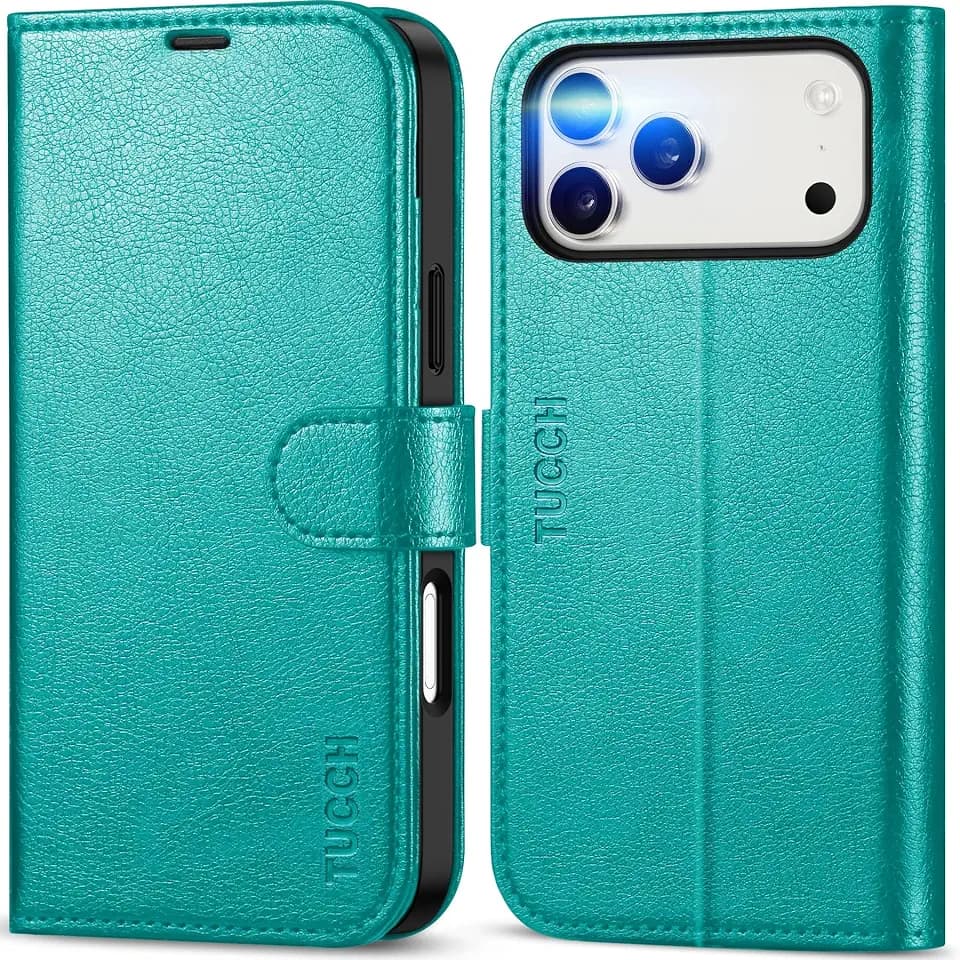TUCCH Wallet Case for iPhone 18 Pro Max/17 Pro Max, 4 Card Slots, Cyan