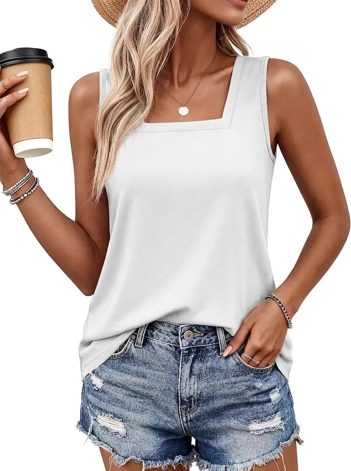 YUCOLEN Women's Square Neck Tank Tops Sleeveless Casual Tops