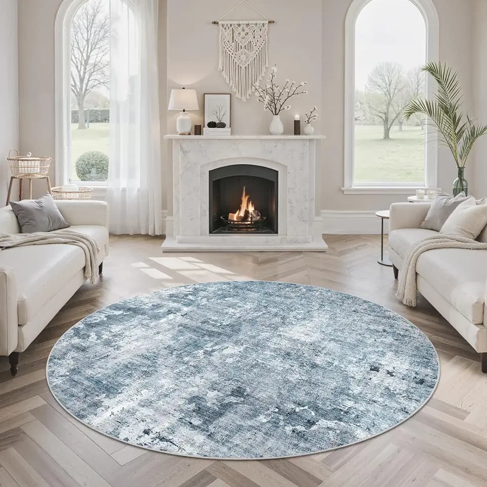 Soalmost Abstract 6x6 Round Rug 6ft Circle Living Room Rugs, Blue/Grey