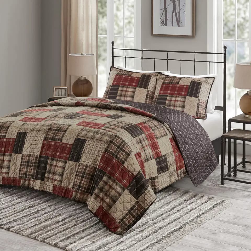 Madison Park Patchwork Farmhouse Red/Black King Quilt Set, 3pc