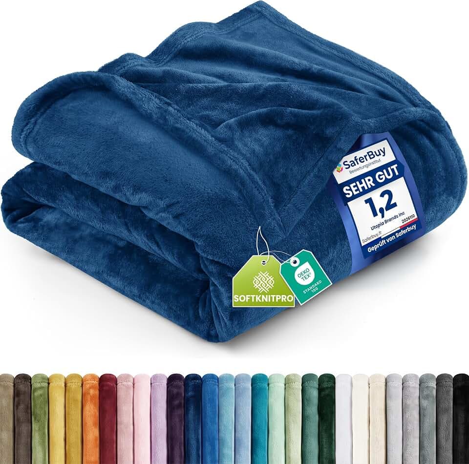 Utopia Bedding Kuscheldecke flauschig Fleecedecke [259x228 cm, Marine]