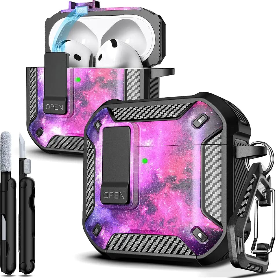 R-fun für AirPods 5/4 Hülle, Carbon-Look, Ständer, Starry