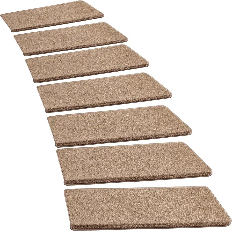 PURE ERA Bullnose Carpet Stair Treads for Wooden Steps Camel Brown 2 Pcs