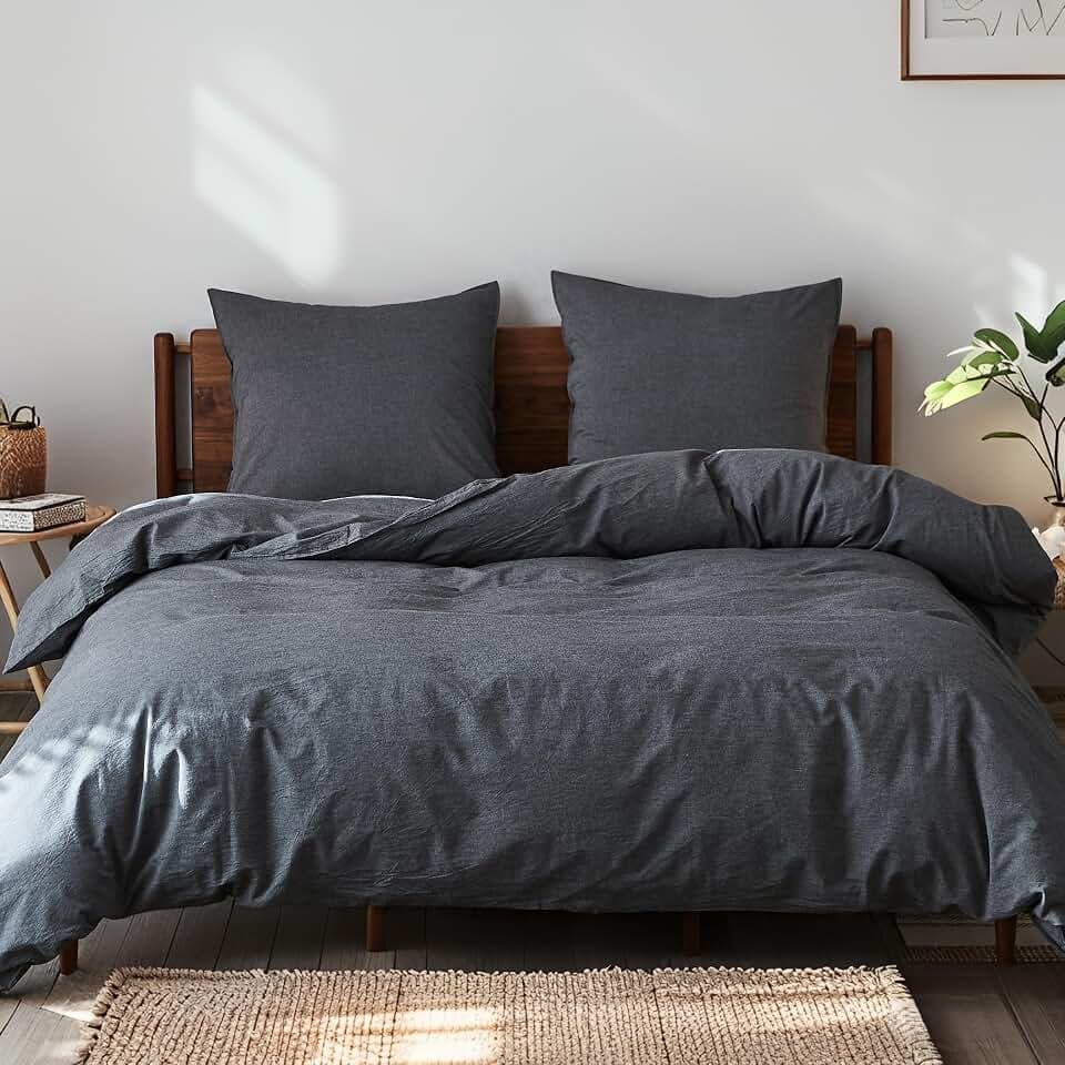 Simple&Opulence Bettwäsche 220x240 Baumwolle 3teilig, weiche und warm Bettwäsche-Sets mit Reißverschluss ÖkoTex Zertifiziert Bettbezug und 2 Kissenbezüge 80x80, Anthrazit
