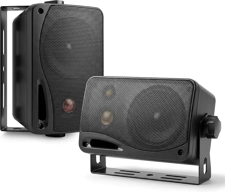 Pyramid 3-Way Indoor Outdoor Speaker System - 3.5 Inch 200W Pair of Mini Box Ceiling Wall Mount Speakers w/1" Tweeter, 3.25" Woofer, 1.75” Midrange - Home Theater Entertainment, PA System - 2022SX