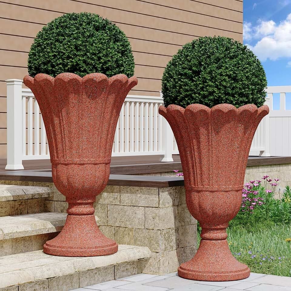 23" urn Planter Set of 2, Petal Design, Outdoor Planters, Red
