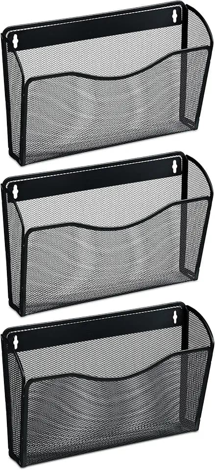 Relaxdays Zeitschriftenhalter Wand, 3er Set, A4, Eisen, HBT: 22 x 35,5 x 8,5 cm, Magazinhalter, Zeitungshalter, schwarz