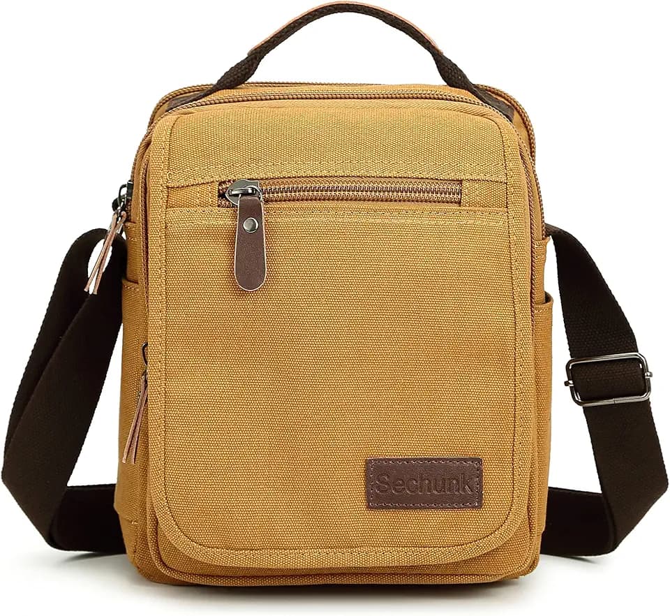 Sechunk Small Canvas Shoulder Bags Messenger Bag Travel Bag Business Bag Working Bag For Men Women