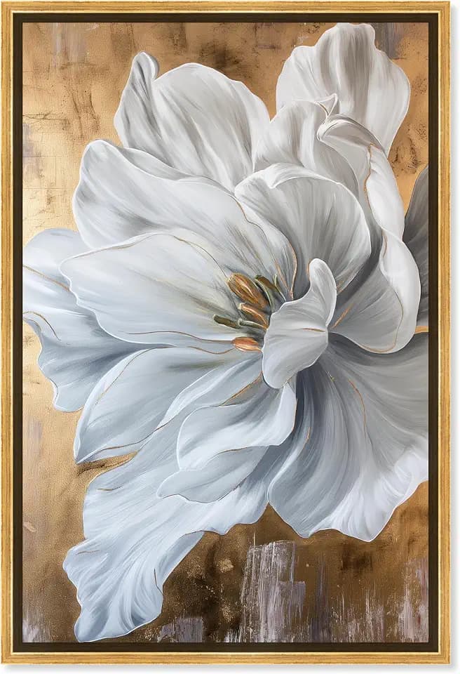 Art Remedy Bloom White Petals Framed Floral Fine 1 Piece Canvas Wall Art, 21.5" x 31.5", Gold Frame