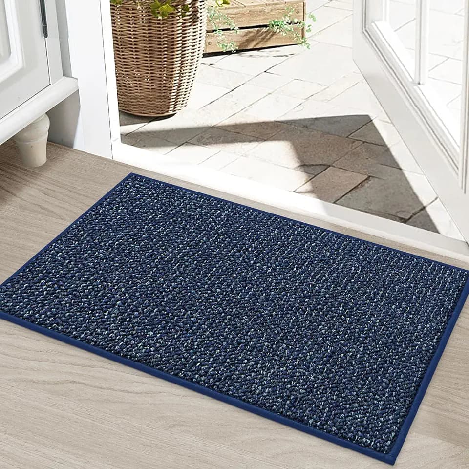BEQHAUSE Dirt Trapper Door Mat 20" x 32", Non-Slip Washable Doormats, Blue
