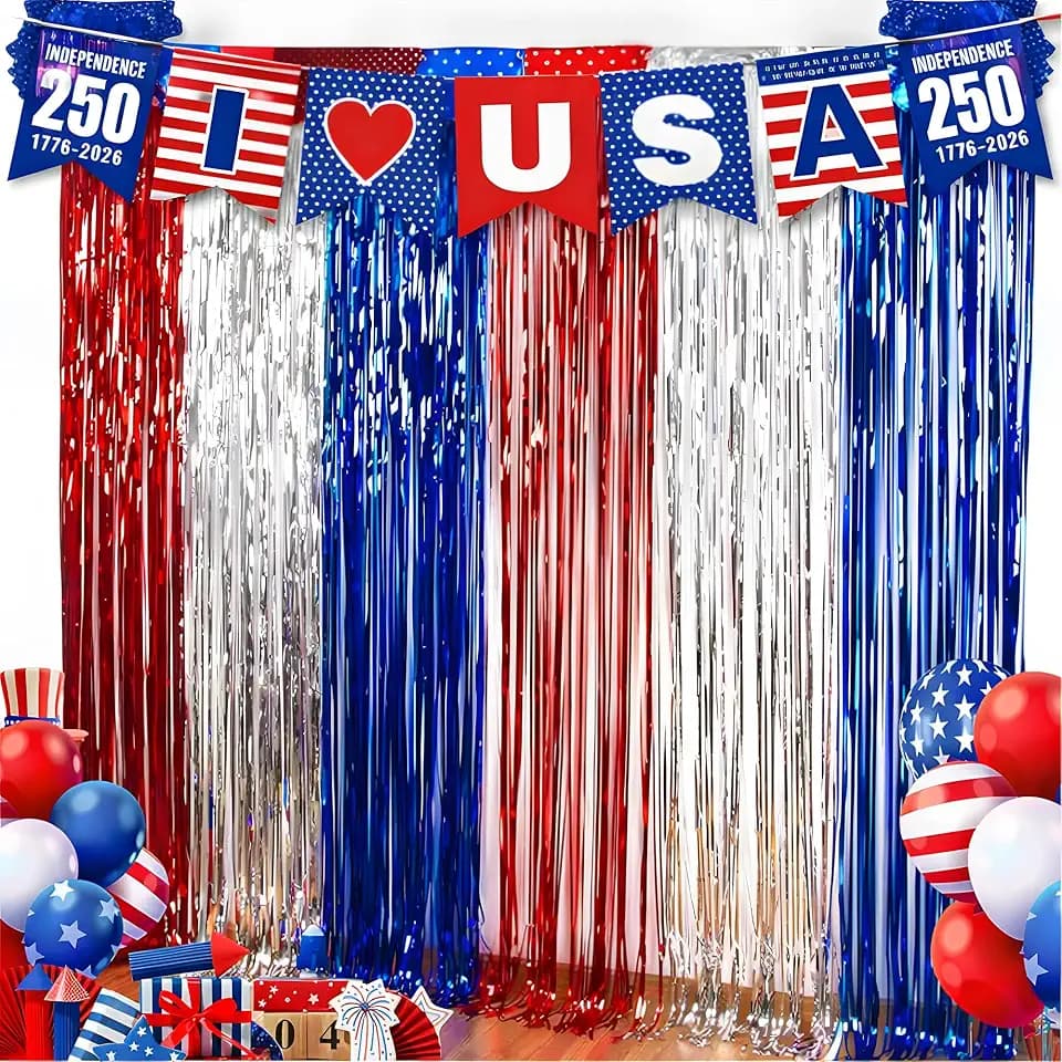 OHOME 4th of July Decorations - American Flag Backdrop Streamers | Patriotic Memorial Day Decor for Indoor Outdoor Outside - 250th Anniversary Fourth of July Accessories Party Favors,2 Pack