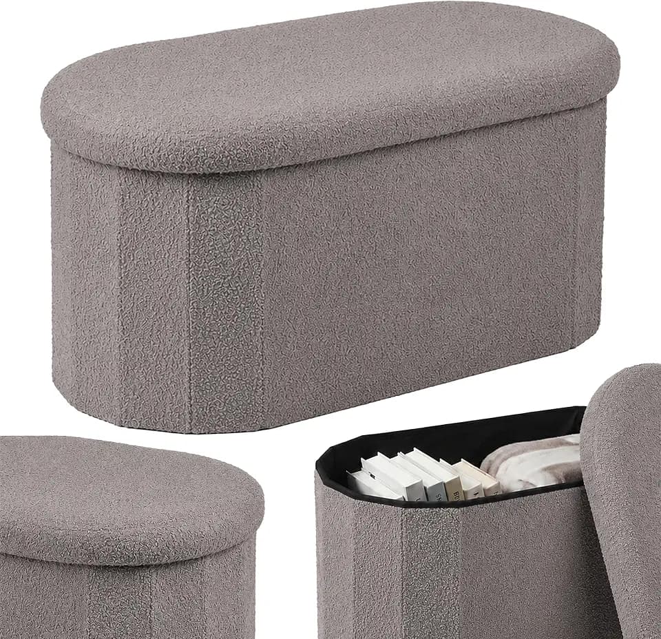Relaxdays Sitzbank, Teddystoff, Stauraum, gepolstert, Flur, dunkelgrau