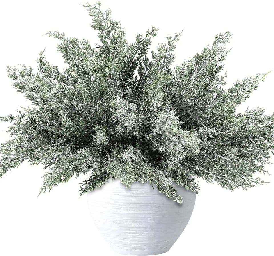 12 Pcs Large Christmas Snow Pine Branches, White Frosted Pine Needles Sprig