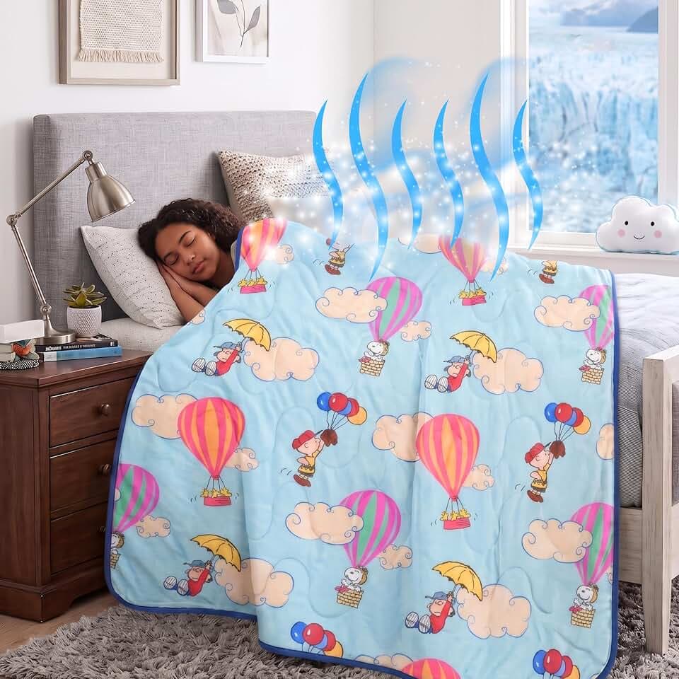 Peanuts® Snoopy Cooling Throw Blanket for Hot Sleepers, 50 x 70 Inch Lightweight All-Season Throw, Soft Breathable Cooling Fabric for Couch, Bed, (Officially Licensed Product) by Franco Calm
