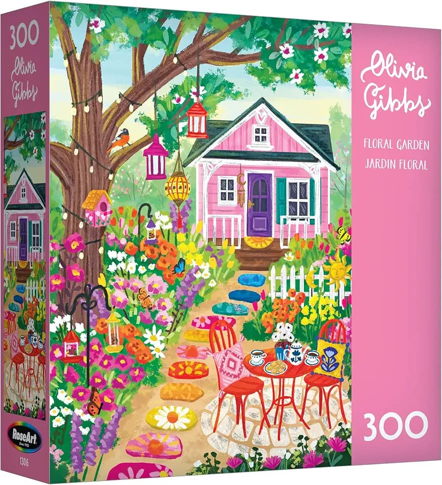 RoseArt - Olivia Gibbs - Floral Garden 300 Piece Jigsaw Puzzle - Colorful Cottage Garden Flowers and Perennials Scene – Adult Puzzle – Finished Size Approx. 18" x 24", Made in USA