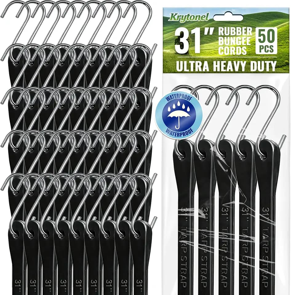 31 Inch Outdoor Bungee Cords with Hooks, EPDM Rubber, 50 Pack