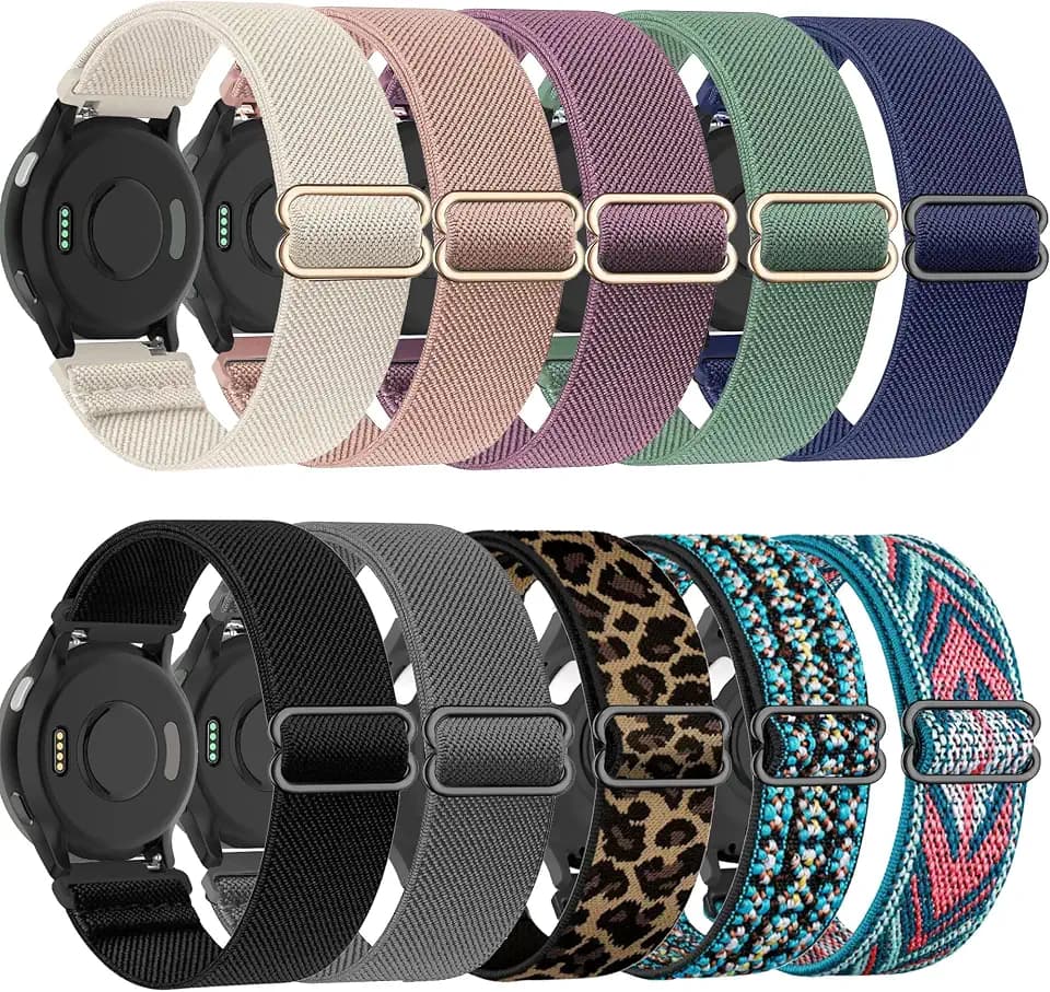 10 Pack Stretchy Watch Band Compatible with Garmin Vivoactive 5/Vivoactive 6, 20mm Soft Elastic Fabric Replacement Sport Straps for Garmin Venu Sq 2 /Forerunner 55/165 Women Men