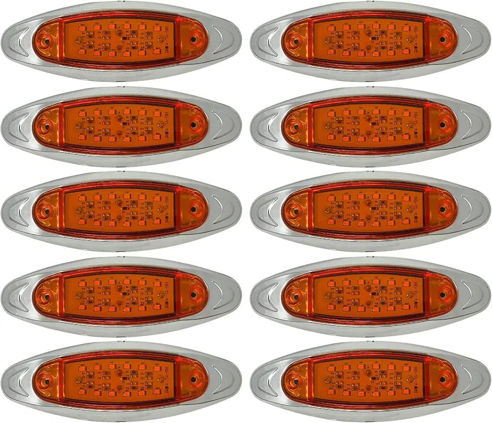 [Qty 10] [12-LED AMBER] [6.7" x 2.2"] Side Marker Amber Light with Chrome Bezel, Universal LED Clearance Markers for Truck Trailer Boat ATV Marine Marker lights 12V High Brightness Side Marker Lights