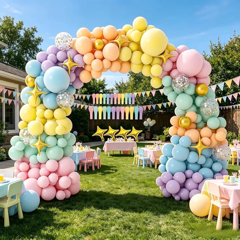PERPAOL 146pcs Pastel Rainbow Balloon Arch Kit with Star Foil Balloons