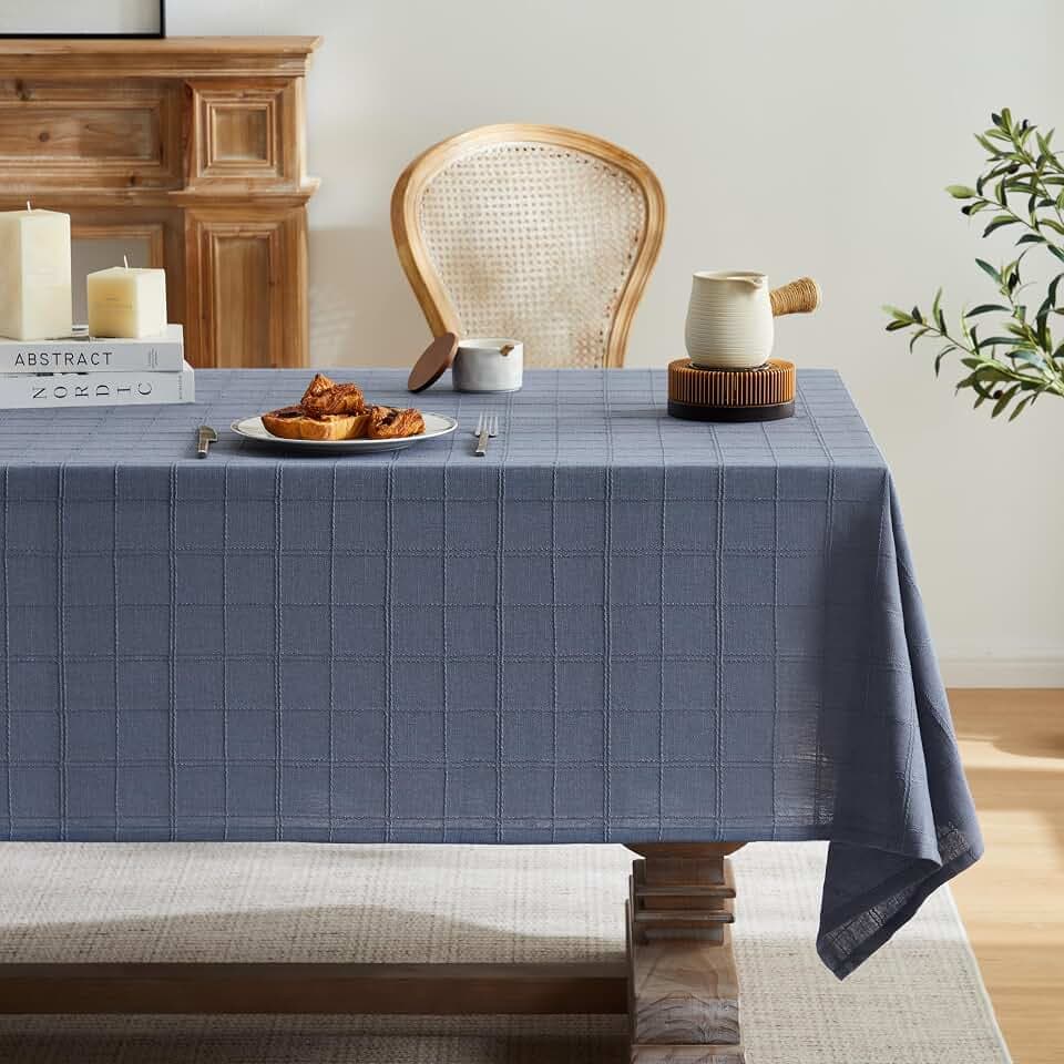 ZeeMart Linen Checked Rectangle Table Cloth 52x70 Inch Blue