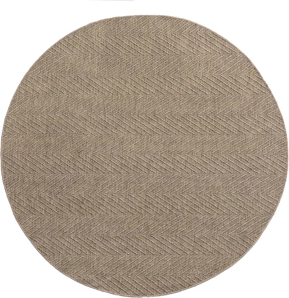 TOWN & COUNTRY BASICS Pax Herringbone Textured Solid Everwash® Washable Area Rug, Low Pile, Non-Slip Backing, Easy Clean Pet & Family Friendly Rug, Brown, 8' Round