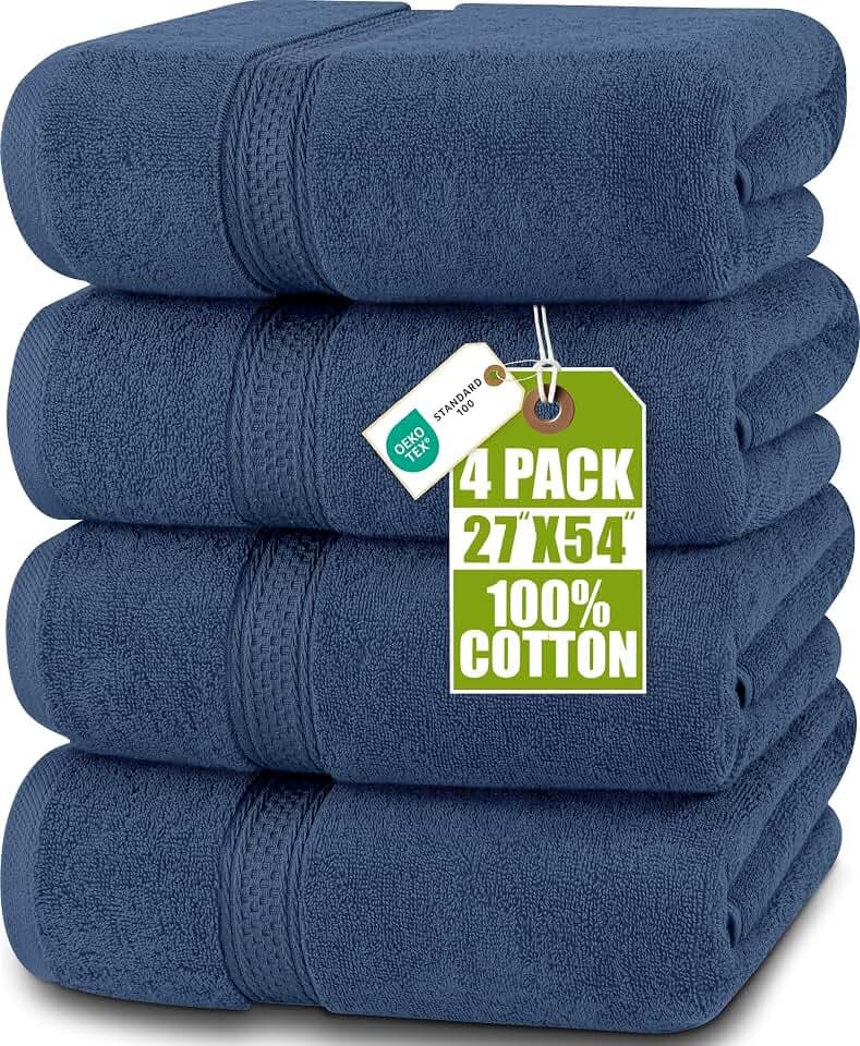 Utopia Towels 4 Pack Premium Bath Towels, 27x54 in, Cotton Navy Blue