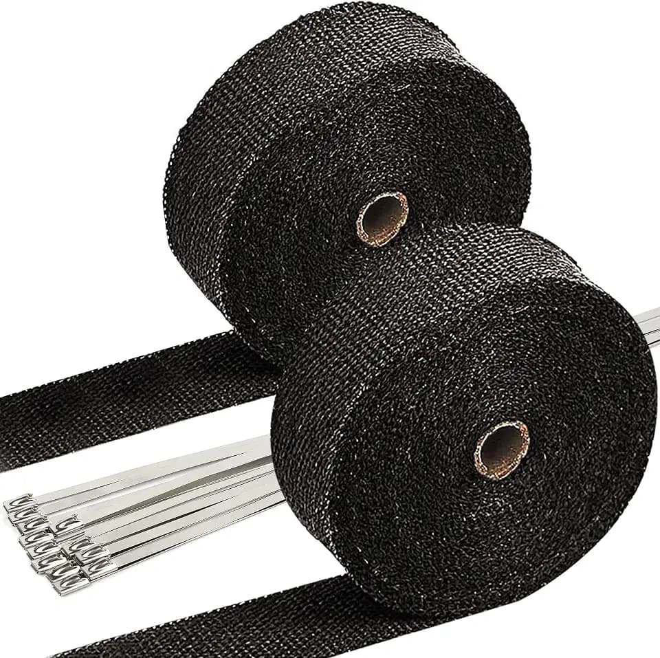 SunplusTrade 2" x 50' Black Exhaust Header Heat Wrap for Motorcycle Cars Heat Shield with Stainless Steel Zip Tie (2 Pack)