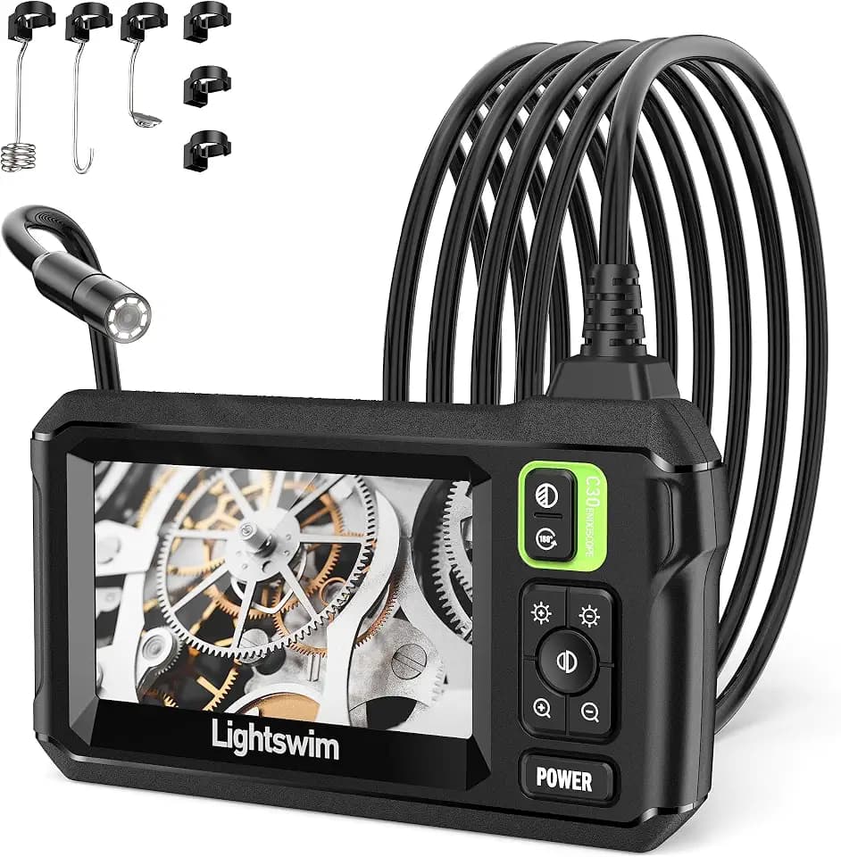 Lightswim Industrielle Endoskop-Inspektionskamera, 4,3-Zoll-IPS-Endoskop, Kanalisationskamera, Handheld IP67 wasserdichte Schlangenkamera mit 8 LED-Leuchten, 5 m langes halbstarres Kabel