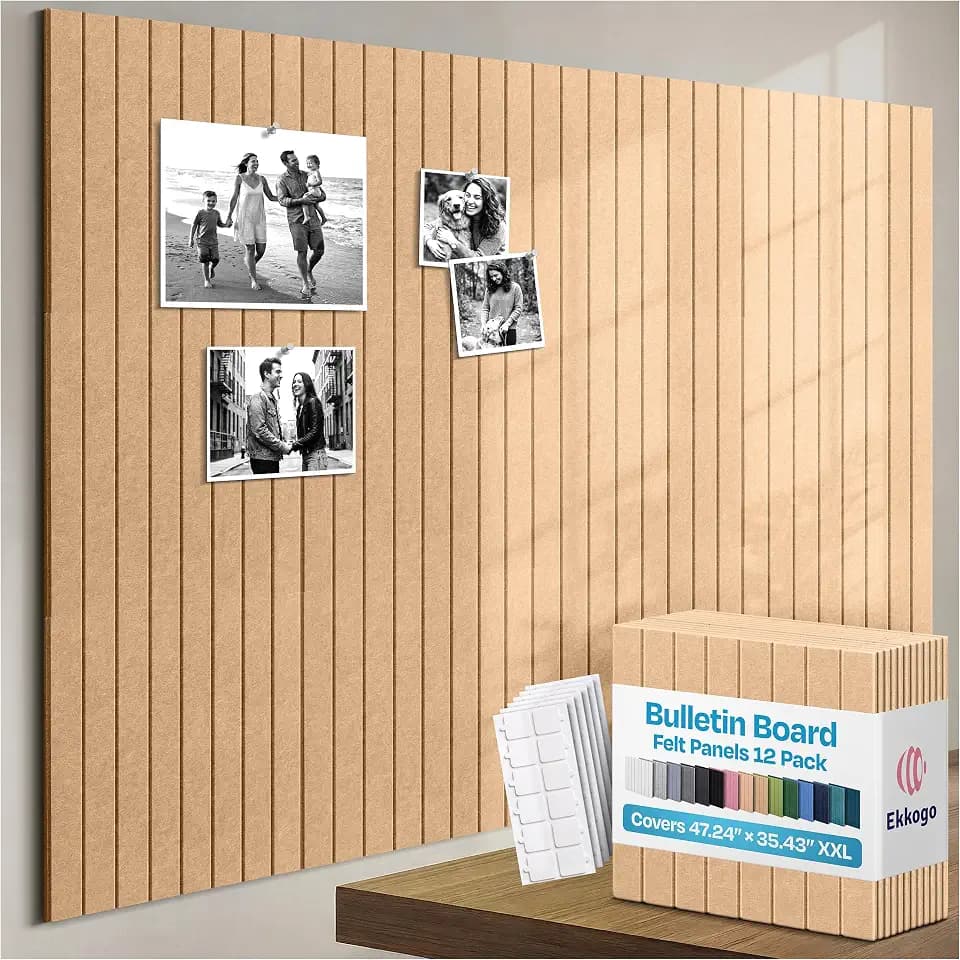 X-Large Cork Board Alternative 12-Pack Felt Bulletin Board Thick and Decorative Pin Board for Home Office Walls 47.24 x 35.43 Inches with 72 Adhesive Tabs - [Soft Camel]