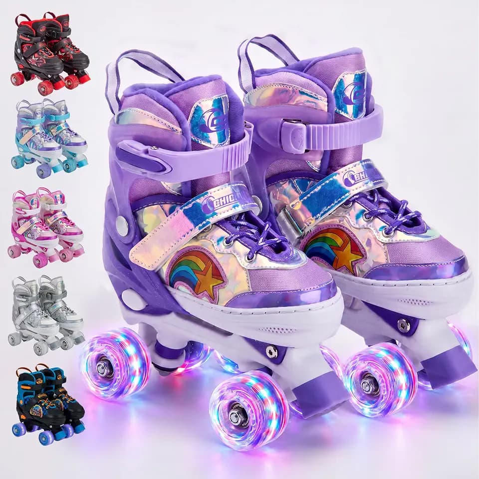 Chicago Skates Glitzy Kids Roller Skates - Adjustable Roller Skates Girls Boys, Light-Up Wheels, Durable Beginner Quad Skates with Front Stopper, Comfortable, Smooth Rolling, Indoor Outdoor, Age 3+