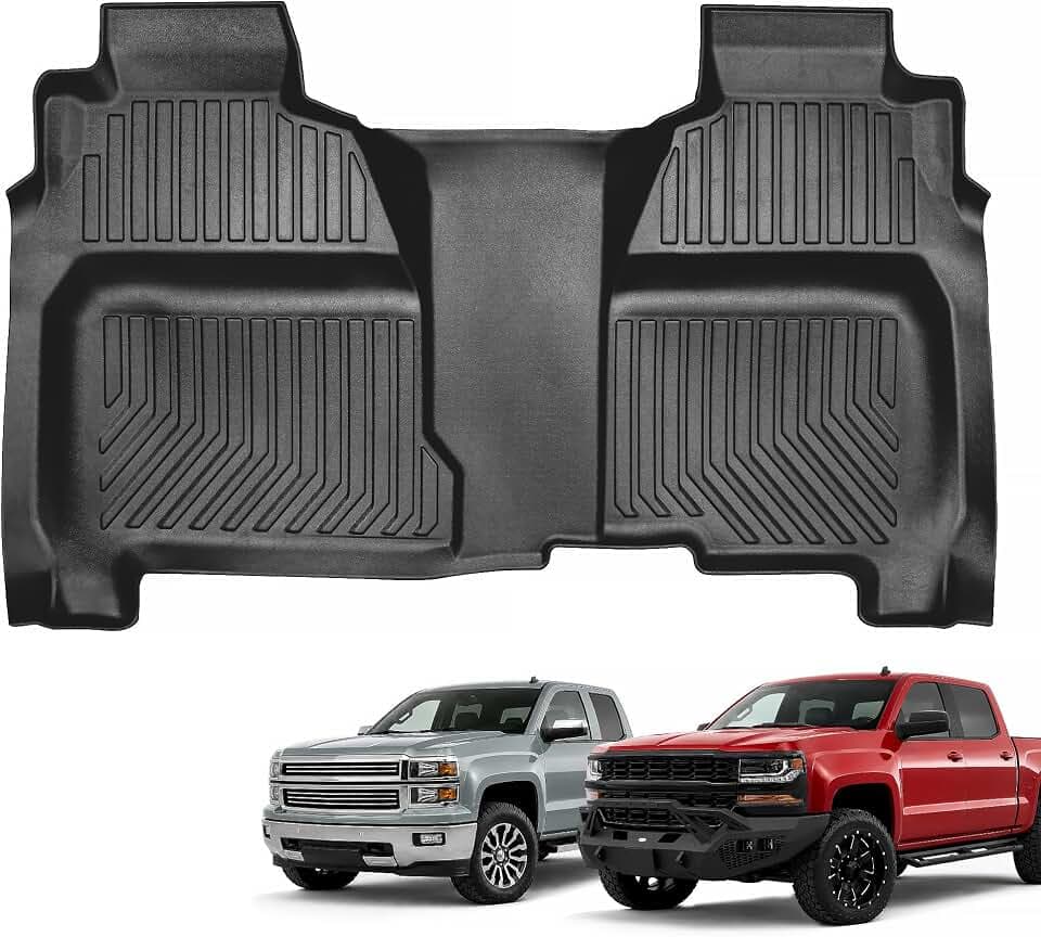CAT® JustFit™ 3D Custom Fit Rear Floor Mat for Chevy Silverado 1500 Crew Cab 2014-2018, Heavy Duty Rubber Floor Liner Laser Measured, Silverado Accessories