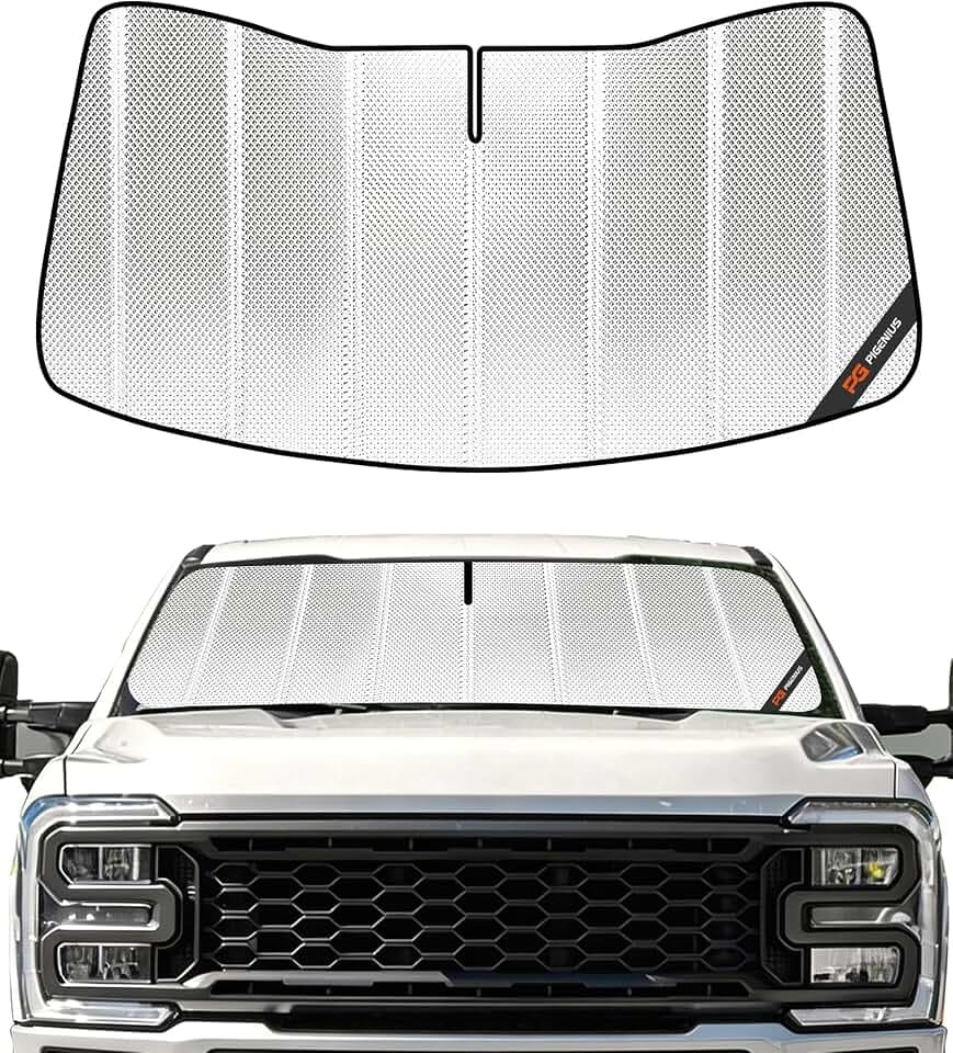 Pigenius Windshield Sun Shade for Ford F250/F350/F450/F550/F600 Super Duty 2023-2025. Full Coverage Rearview Mirror Shade for Ultimate Protection