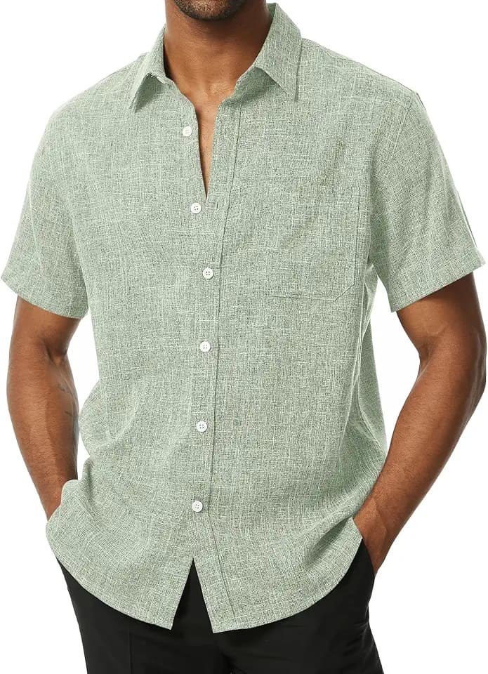 PARKLEES Mens Casual Short Sleeve Button Down Shirt