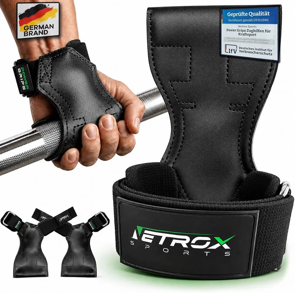 NetroxSports - Power Grips Fast Zughilfen für Krafttraining – Fitness Lifting Straps für Kreuzheben, Bodybuilding mit Handgelenkschutz - Grip Zughilfe, Zughilfen Gym, Griffhilfen Männer & Frauen