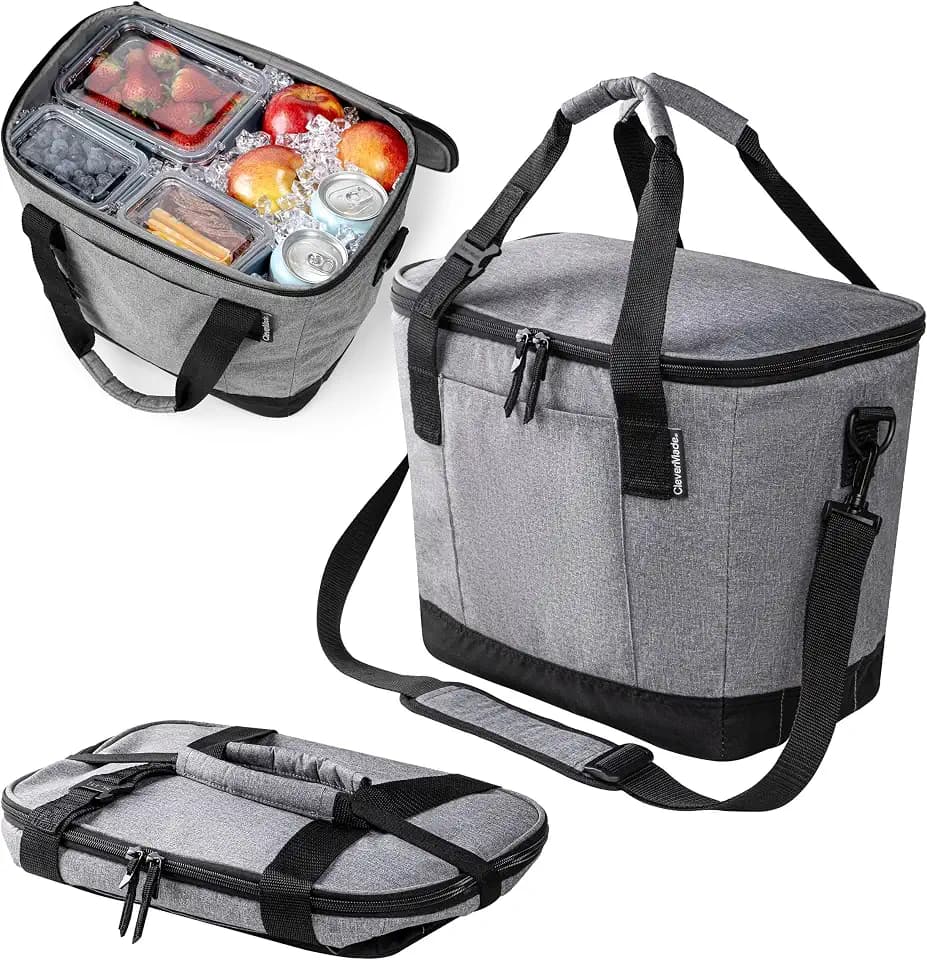 CleverMade Tahoe Collapsible Cooler, Medium Insulated Bag, Heather Gray